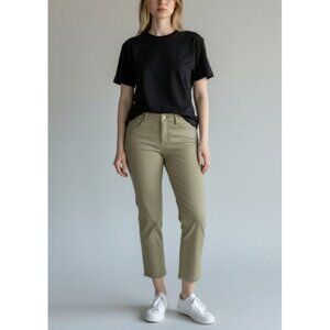 Laurie Felt Womens XS Power Silky Capri Pants Green Stretch Denim Side Slit